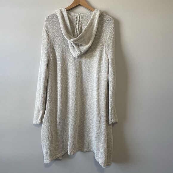Jenni Kayne Oatmeal Cotton Linen Long Hooded Cardigan Sweater M Knit Designer - Picture 5 of 12